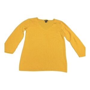 St. John Yellow Wool, Silk, Cashmere V-Neck Women's Top Medium